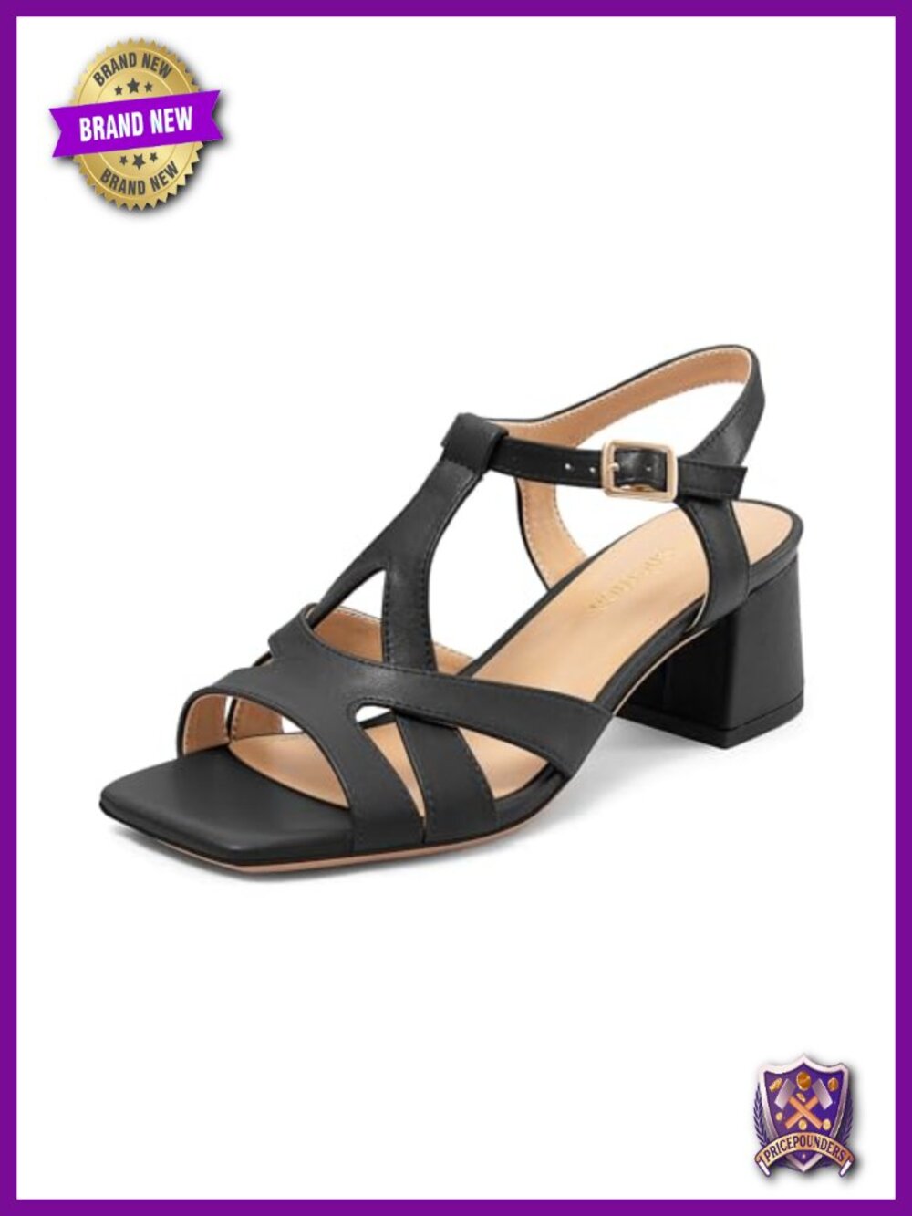 Chunky Block Heeled Sandals Square Open Toe Ankle Strap Slip On